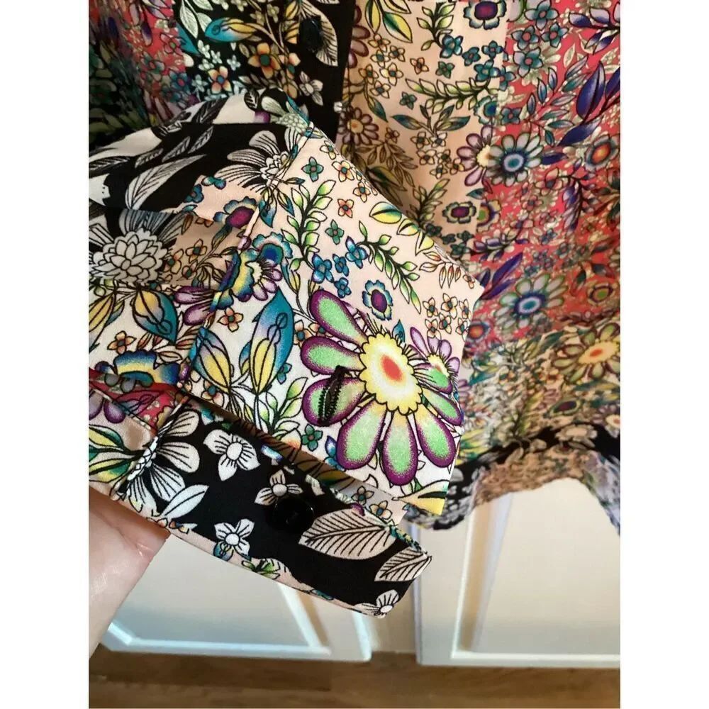 Jones New York Patchwork Flower Power Button Down Top Sz 1X Retro - Picture 6 of 9